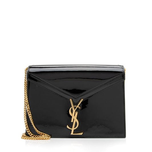 Saint Laurent Patent Leather Monogram Cassandra Medium Chain Bag (SHF-23411)