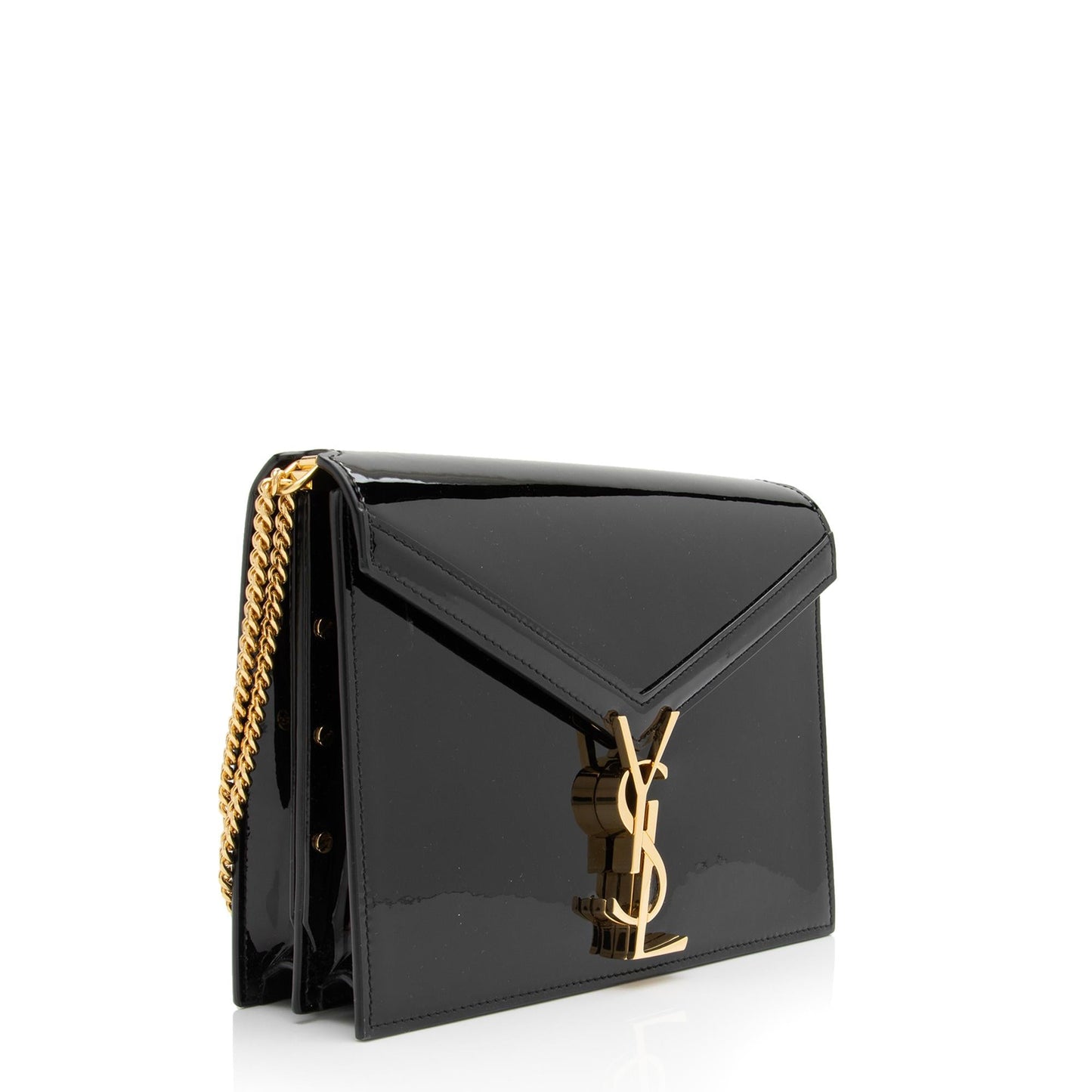 Saint Laurent Patent Leather Monogram Cassandra Medium Chain Bag (SHF-23411)
