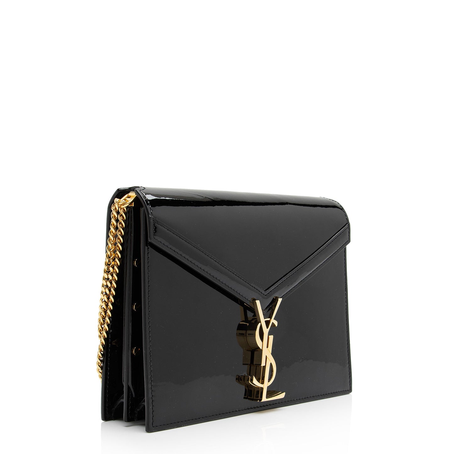 Saint Laurent Patent Leather Monogram Cassandra Medium Chain Bag (SHF-23413)