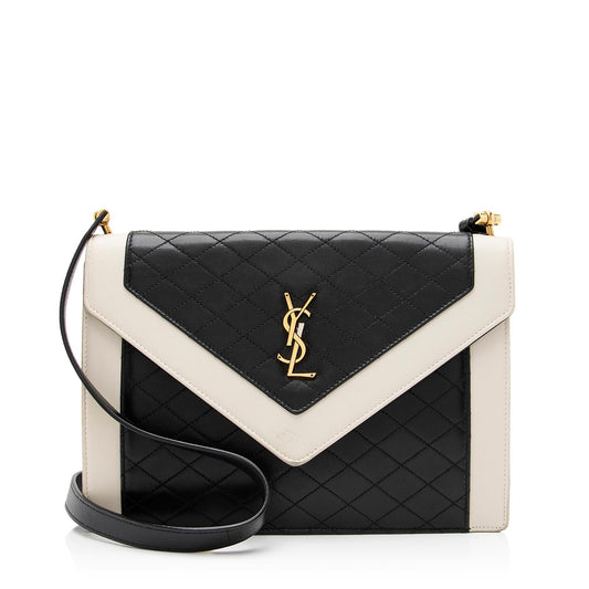 Saint Laurent Quilted Lambskin Monogram Gaby Shoulder Bag (SHF-23711)