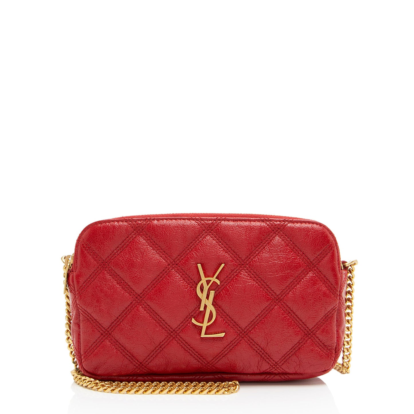 Saint Laurent Quilted Leather Monogram Becky Mini Double Zip Pouch