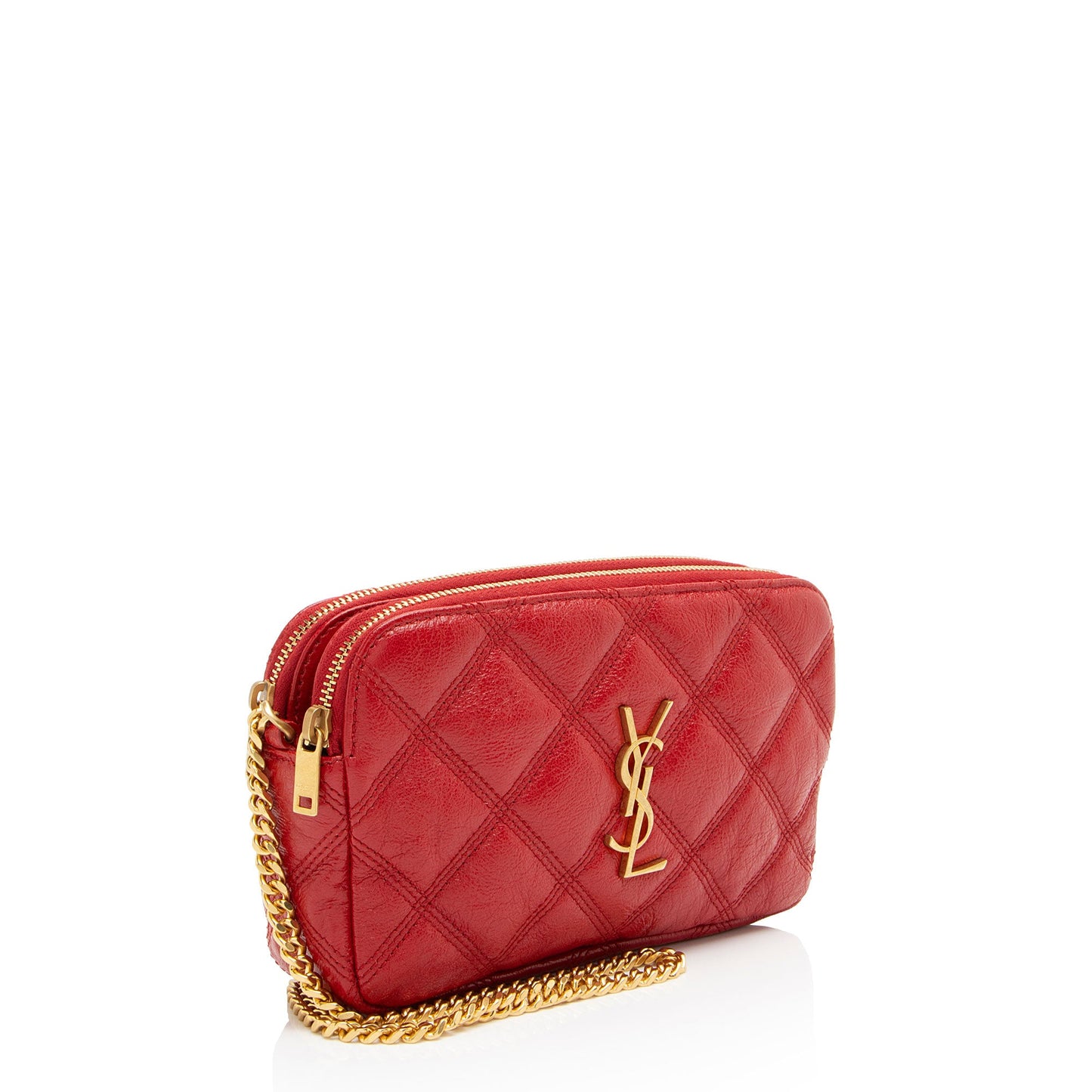 Saint Laurent Quilted Leather Monogram Becky Mini Double Zip Pouch