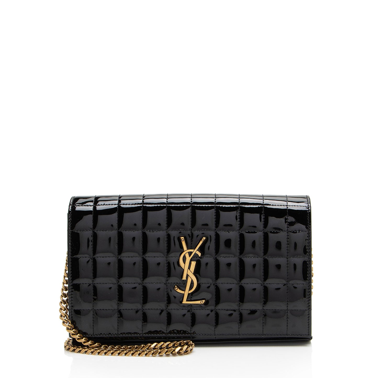 Saint Laurent Quilted Patent Leather Monogram Cassandre Chain Wallet