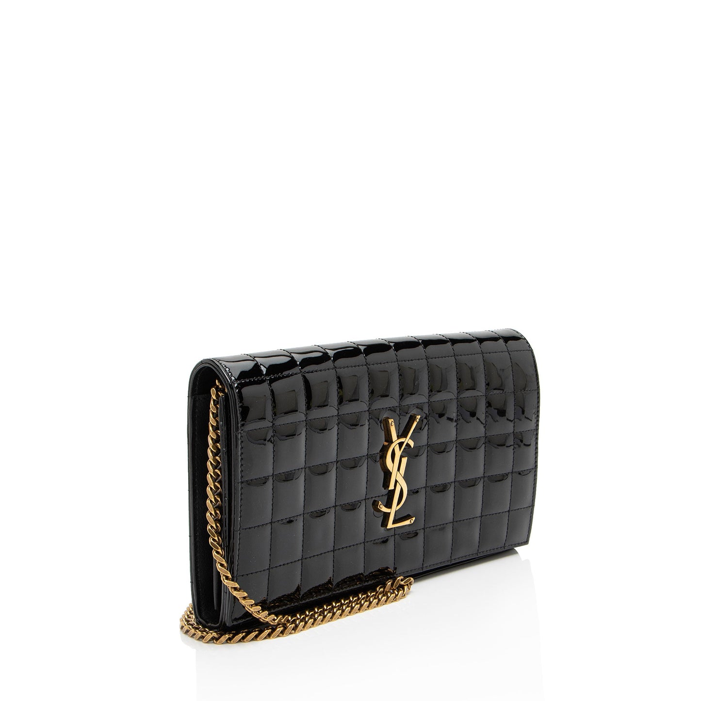 Saint Laurent Quilted Patent Leather Monogram Cassandre Chain Wallet