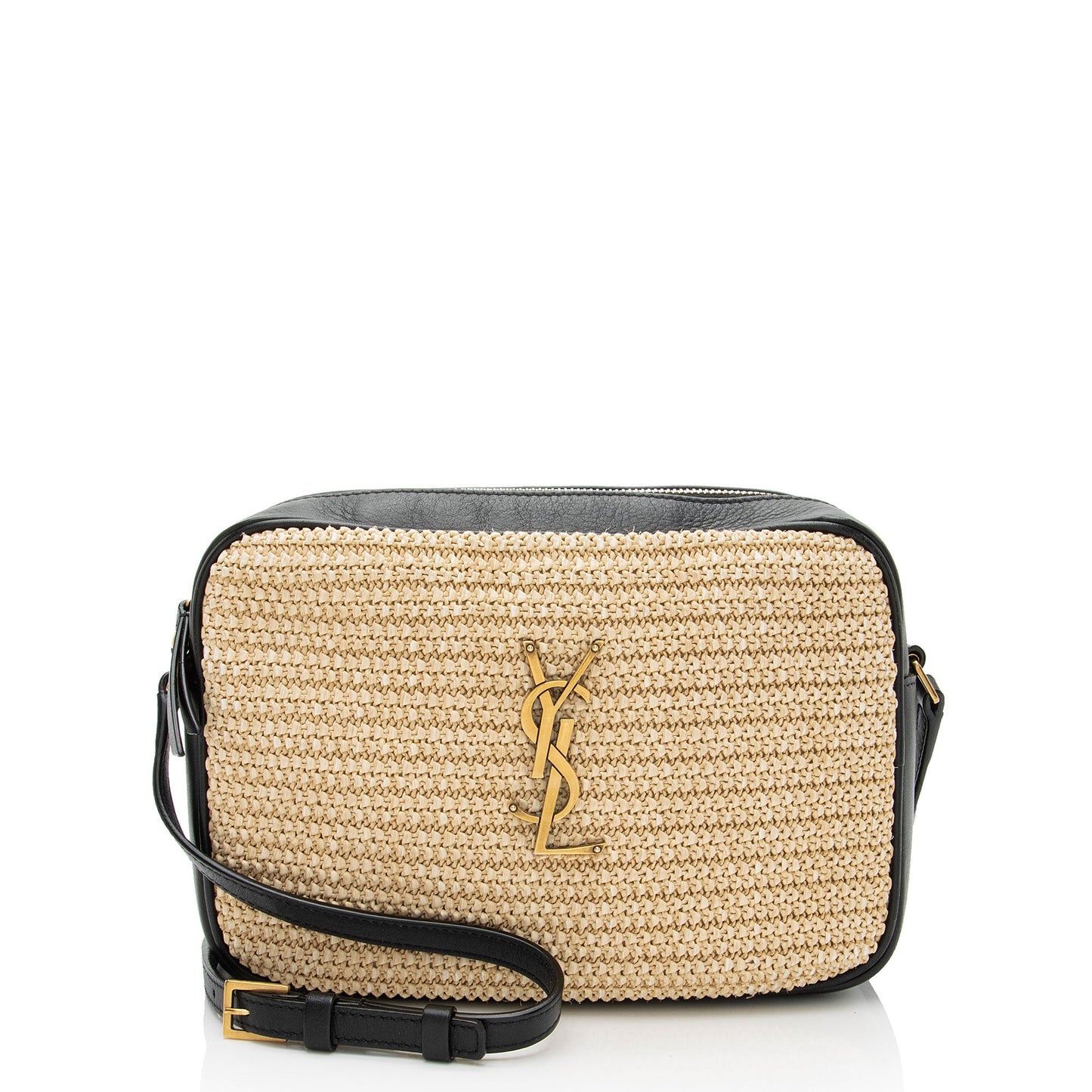 Saint Laurent Raffia Calfskin Monogram Lou Camera Bag