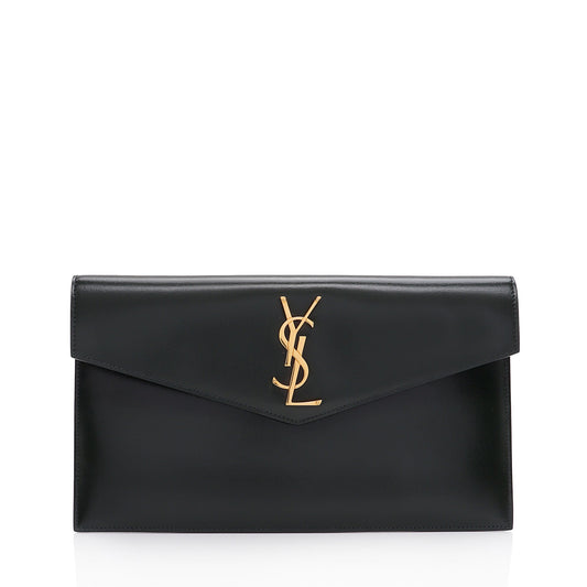 Saint Laurent Smooth Calfskin Monogram Uptown Clutch (SHF-HaidnQ)