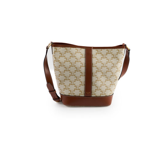 Celine Triomphe Canvas Bucket Bag White