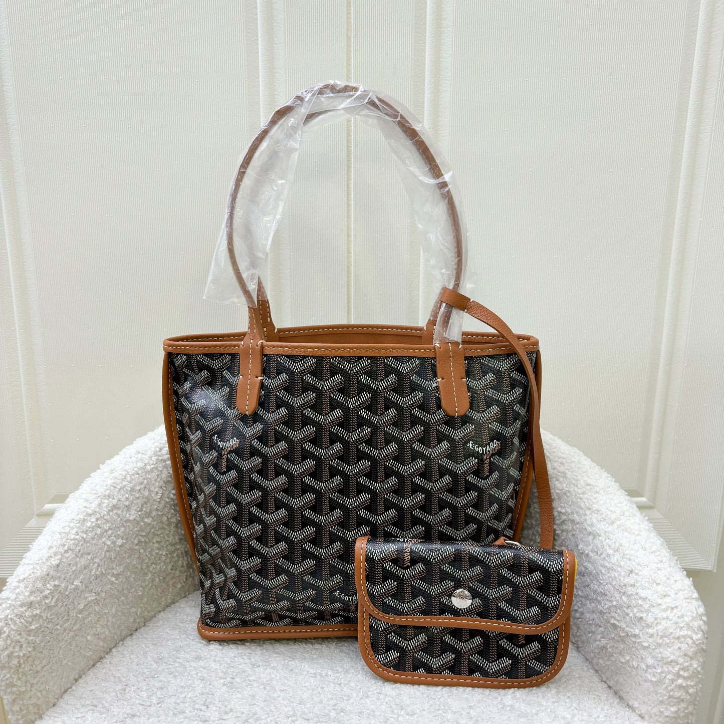 Goyard Mini Anjou in Black Goyardine Canvas with Camel Trim