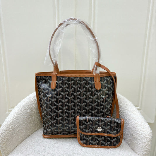Goyard Mini Anjou in Black Goyardine Canvas with Camel Trim