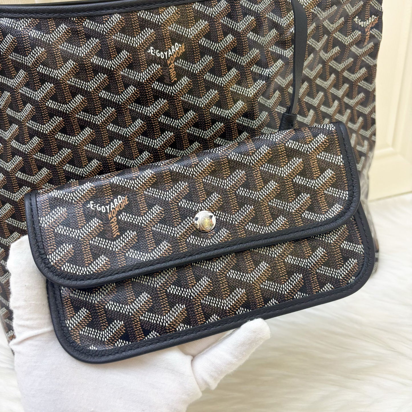 Goyard Boheme PM Hobo Bag in Black Signature Goyardine Canvas with a Red Heart Stamp