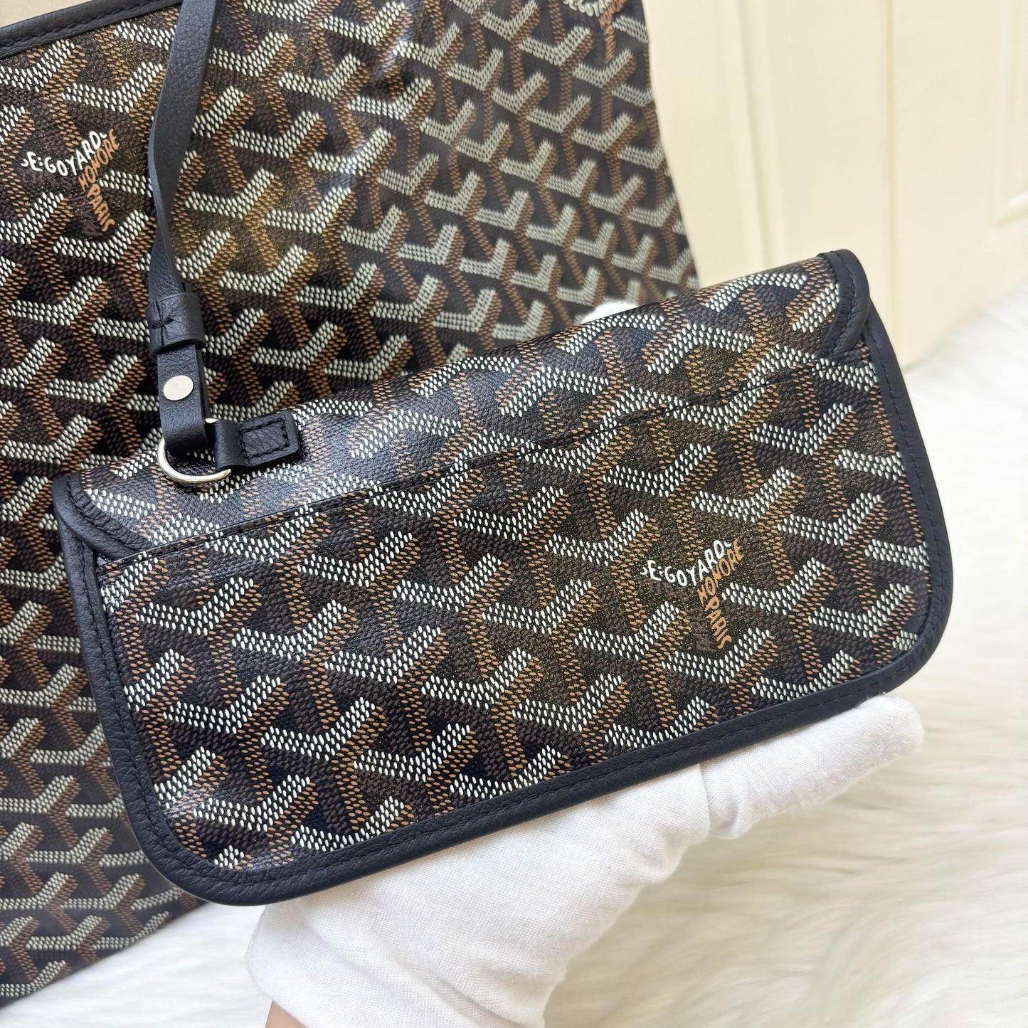 Goyard Boheme PM Hobo Bag in Black Signature Goyardine Canvas with a Red Heart Stamp