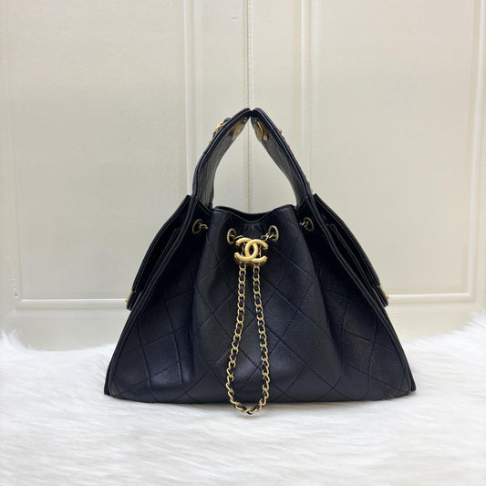 Chanel 25 Small Hobo Bag in Black Caviar and AGHW (Model: AS5293)