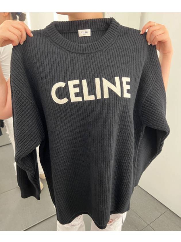 CELINE Logo Oversized Wool Knit Top Black