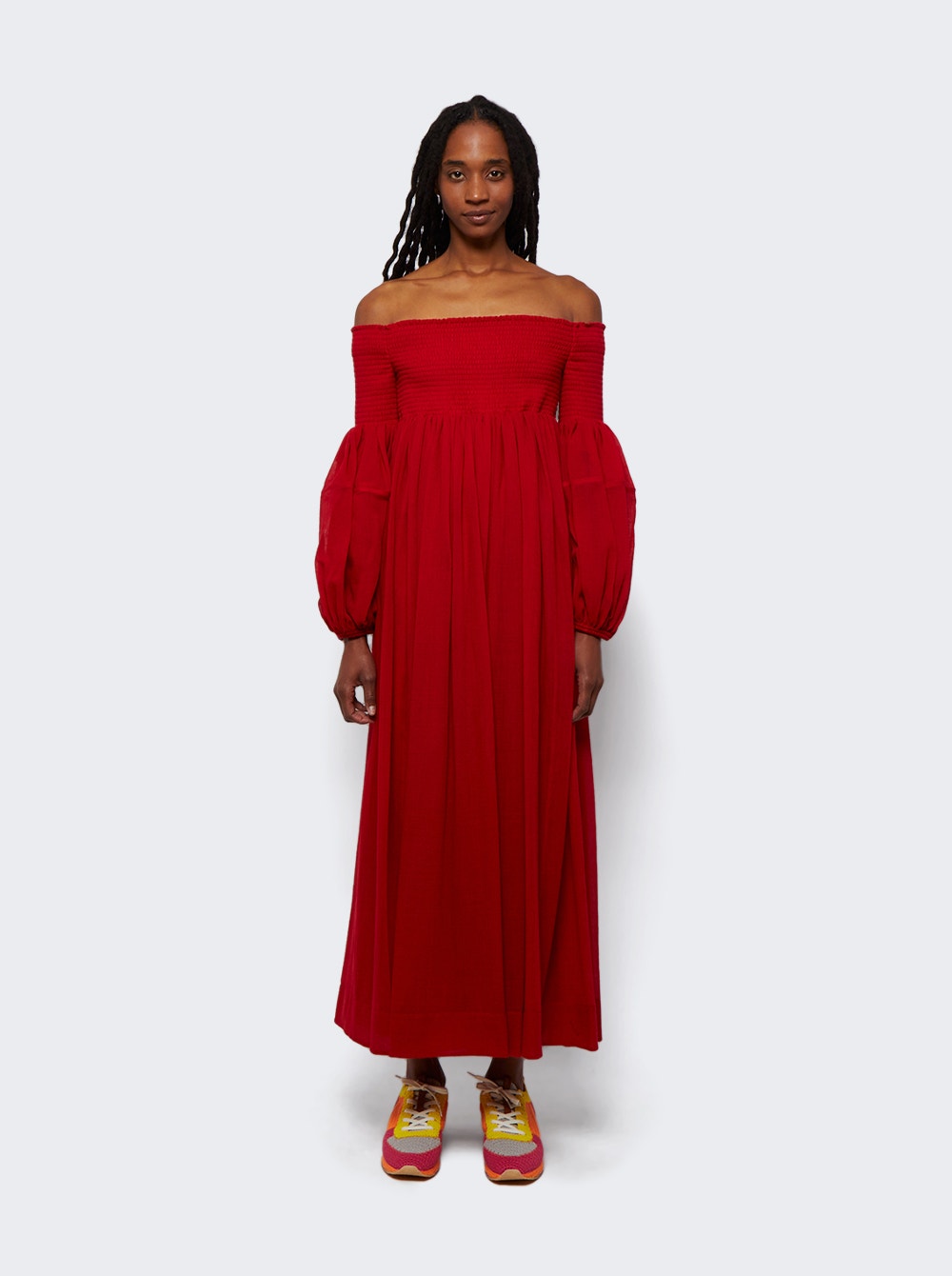 Chloe Off-Shoulder Wool Dress Red