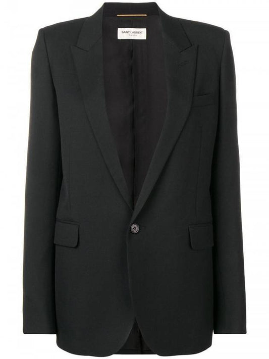 Saint Laurent Women's Single Breasted Blazer Virgin Wool Jacket Black