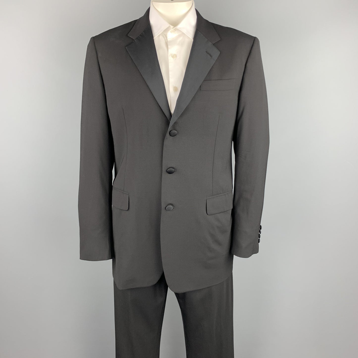 PRADA Size 44 Black Wool Notch Lapel Tuxedo