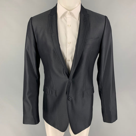 DOLCE & GABBANA Size 38 Black Wool Blend Peak Lapel Sport Coat