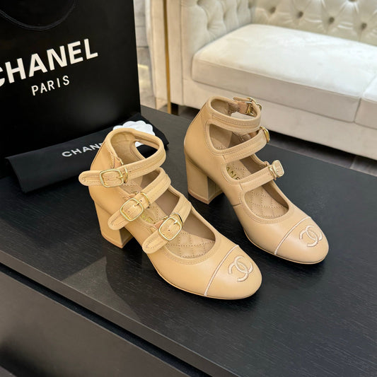 CHANEL 25S Mary Jane 70mm Triple Strap Calfskin
