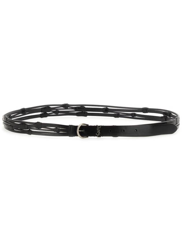 Saint Laurent Men's Croissant de Rune Leather Belt Black