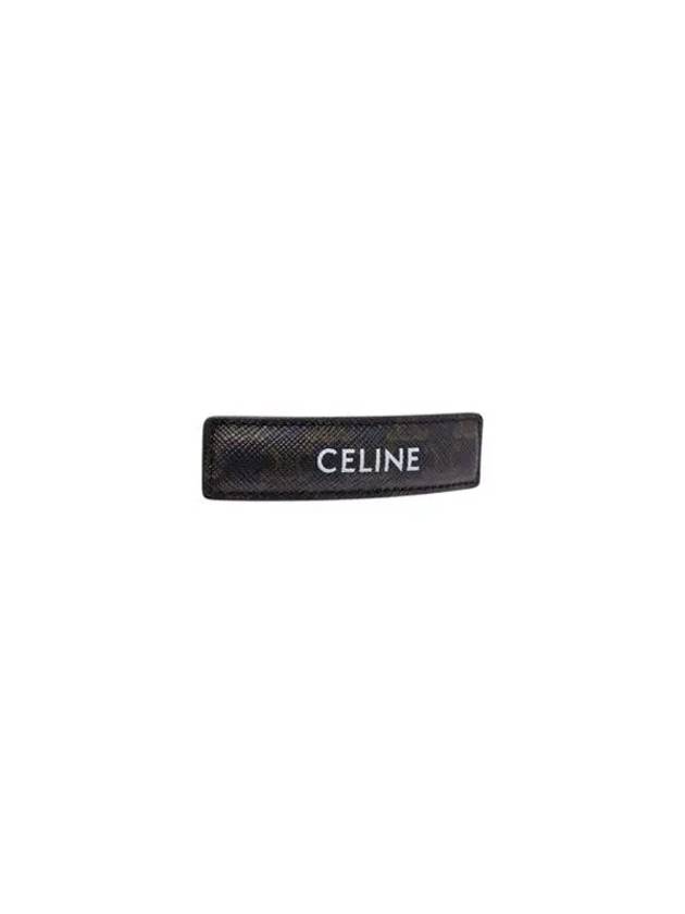 CELINE Logo Triomphe Canvas Calfskin Hair Clip Tan