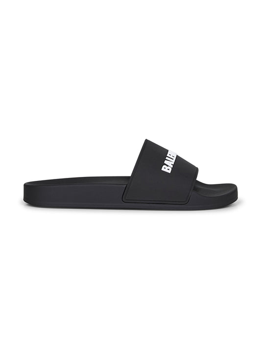 Balenciaga Men Black Rubber Pool Slide Sandals