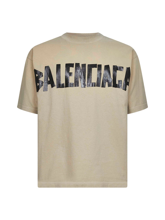 Balenciaga Men Beige Tape Type Medium Fit T-Shirt