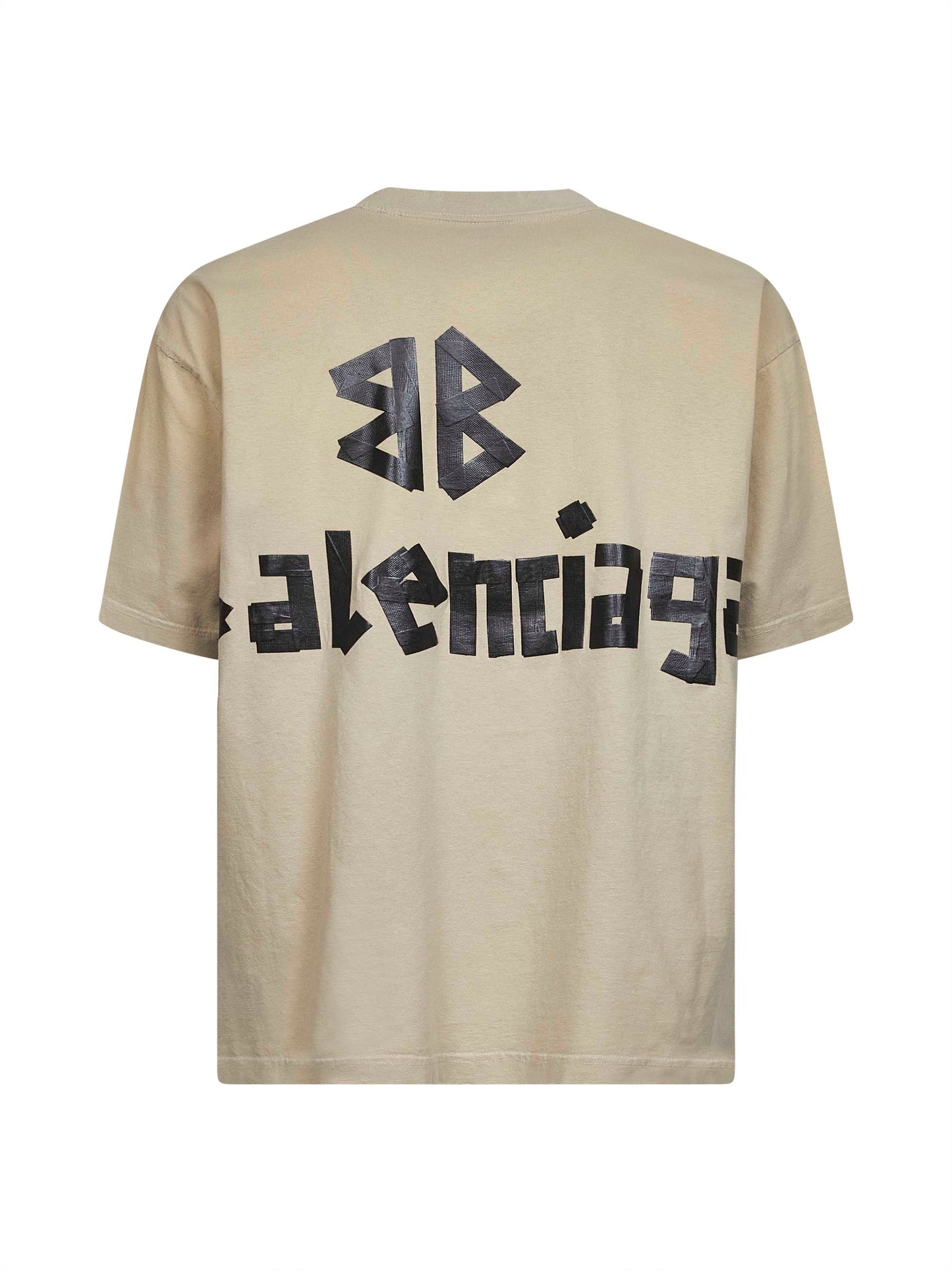 Balenciaga Men Beige Tape Type Medium Fit T-Shirt