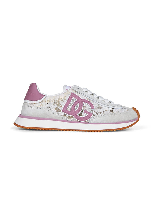 Dolce & Gabbana Women White And Pink Dg Cushion Sneakers