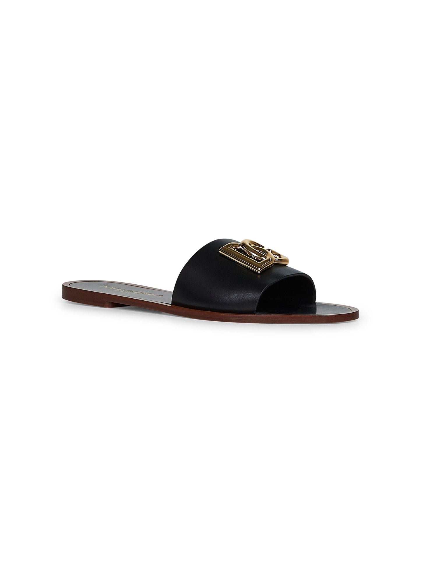 Dolce & Gabbana Women Black Calf Leather Bianca Slides