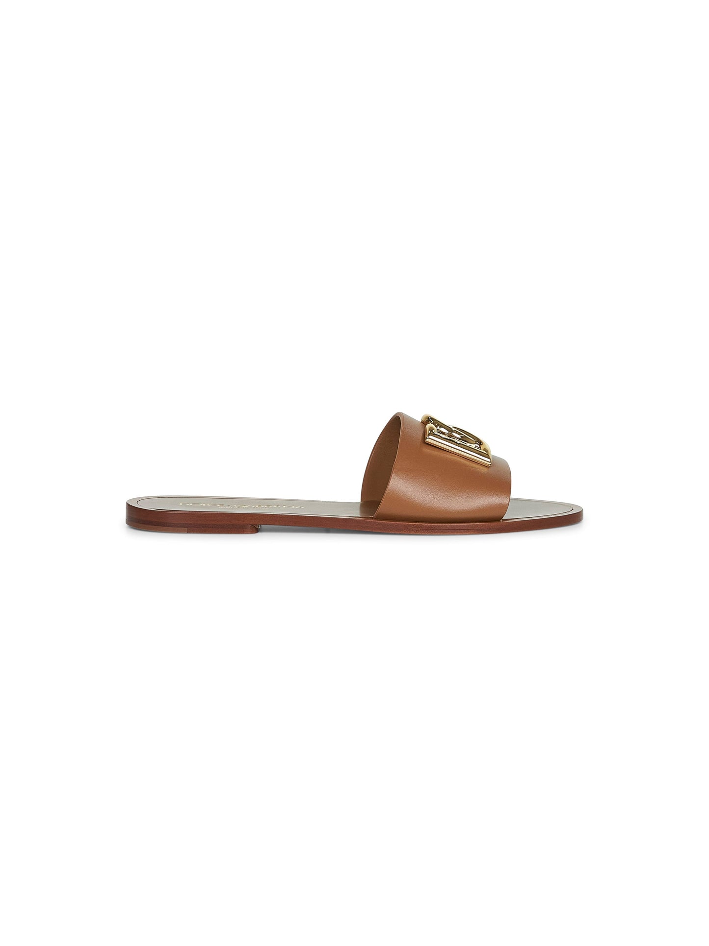 Dolce & Gabbana Women Camel Calf Leather Bianca Slides