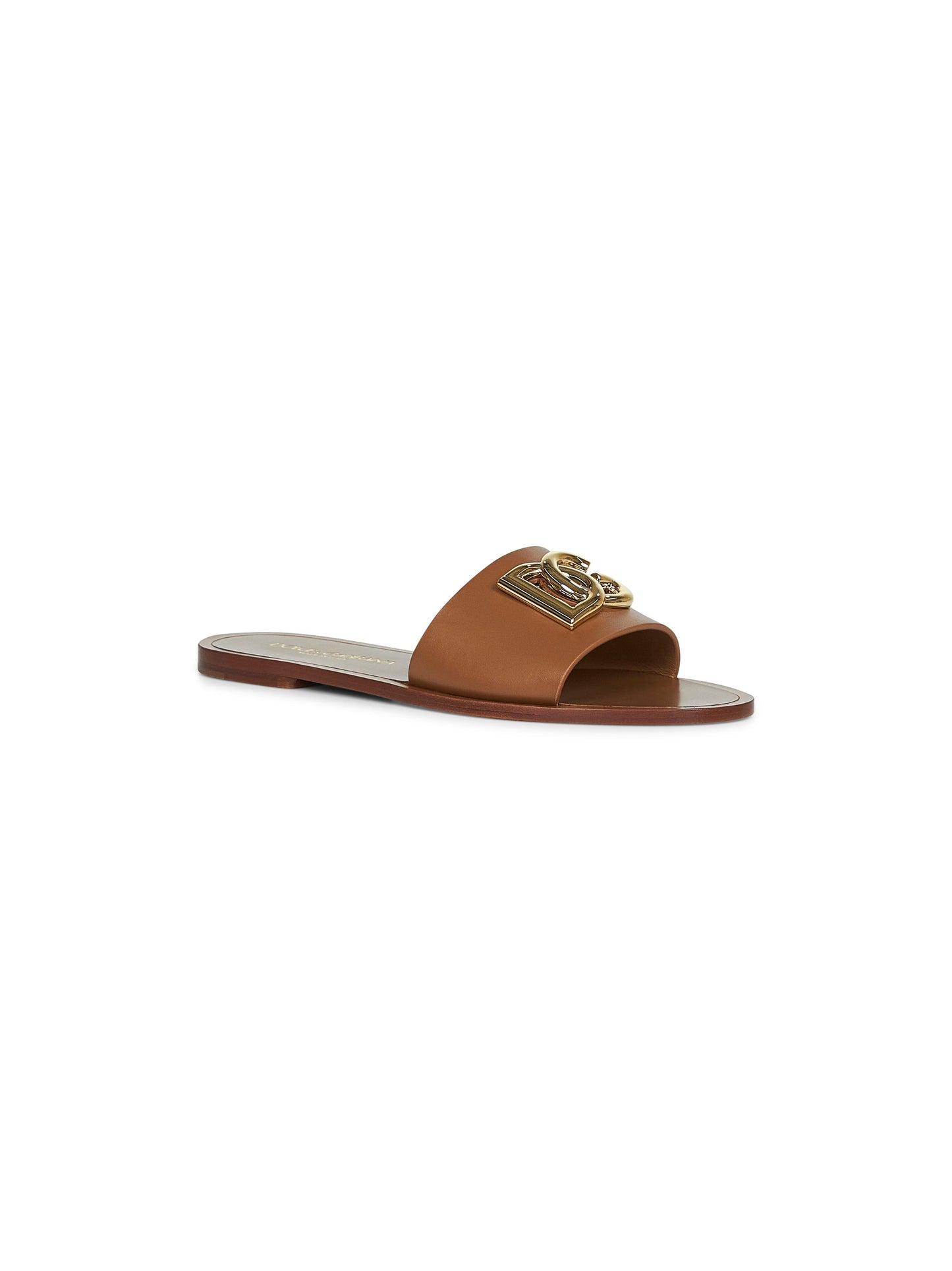 Dolce & Gabbana Women Camel Calf Leather Bianca Slides