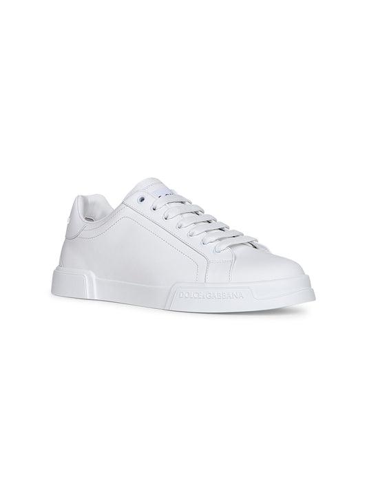 Dolce & Gabbana Men White Calf Leather Portofino Sneakers<Br/>