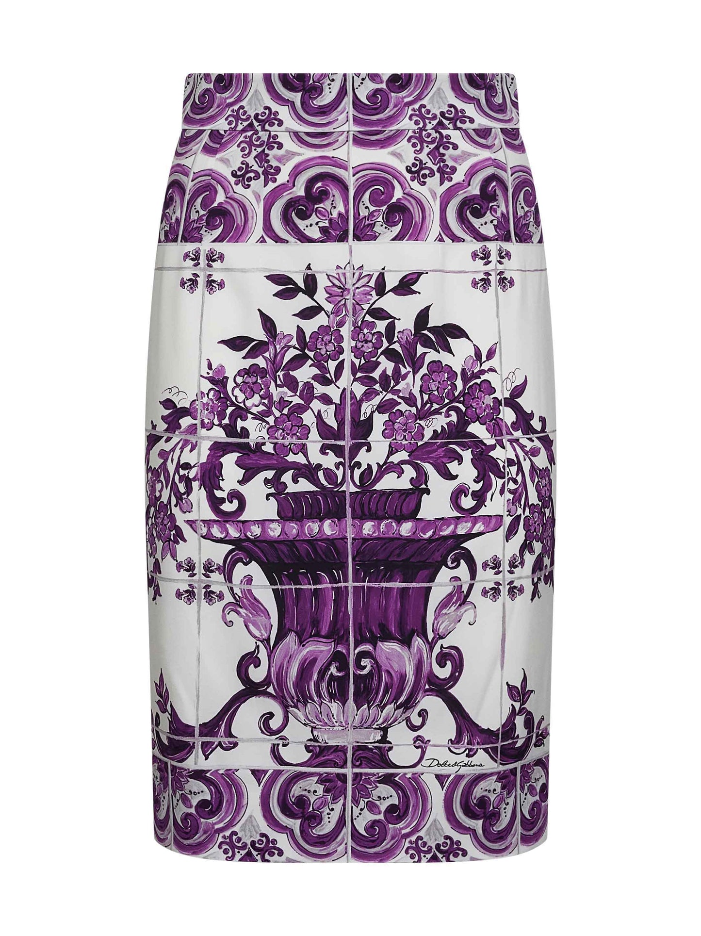 Dolce & Gabbana Women Maiolica Print Stretch Silk Skirt