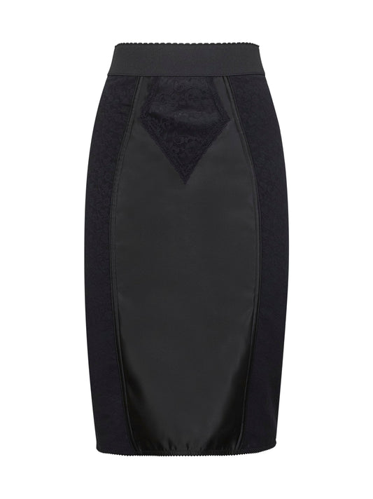 Dolce & Gabbana Women Black Lace And Marquisette Elastic Midi Skirt