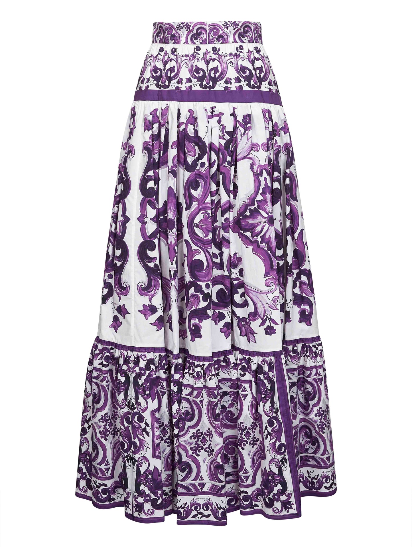 Dolce & Gabbana Women Maiolica Print Poplin Long Skirt