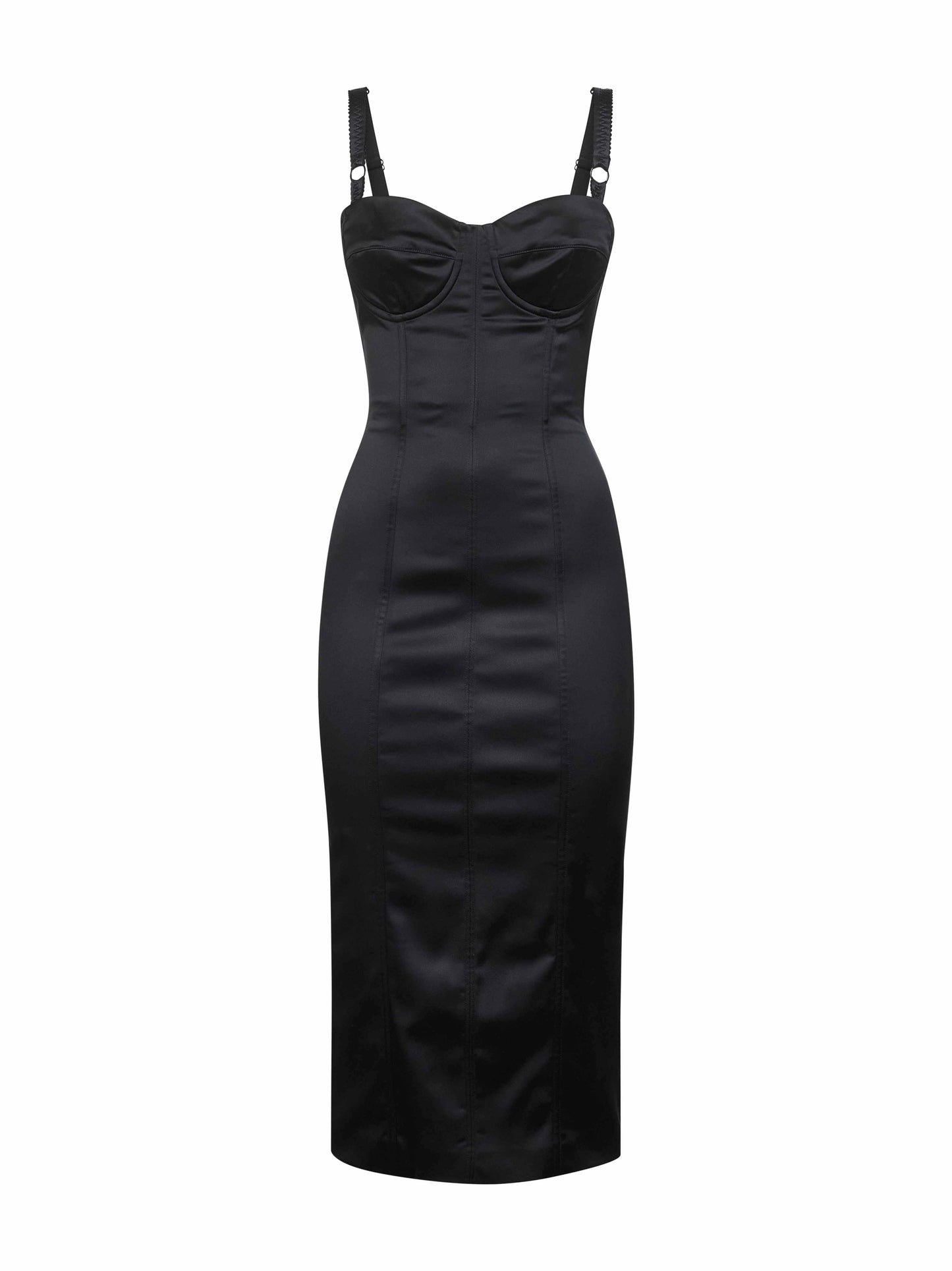Dolce & Gabbana Women Black Satin Calf-Lenght Bustier Dress