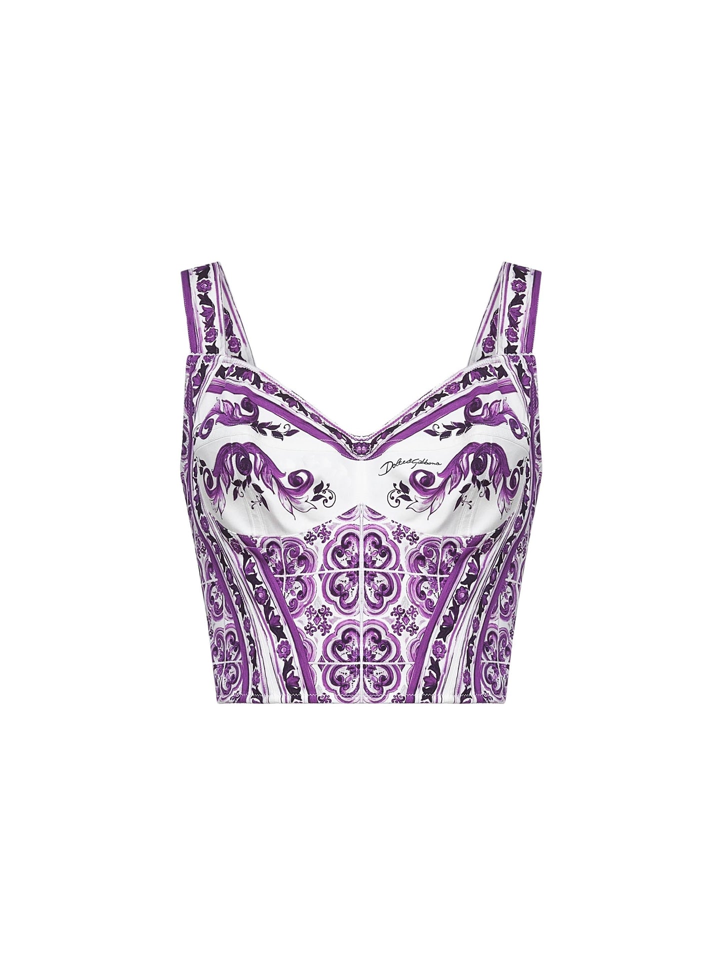 Dolce & Gabbana Women Maiolica Print Corset Bustier Top