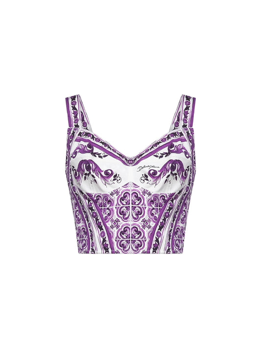 Dolce & Gabbana Women Maiolica Print Corset Bustier Top