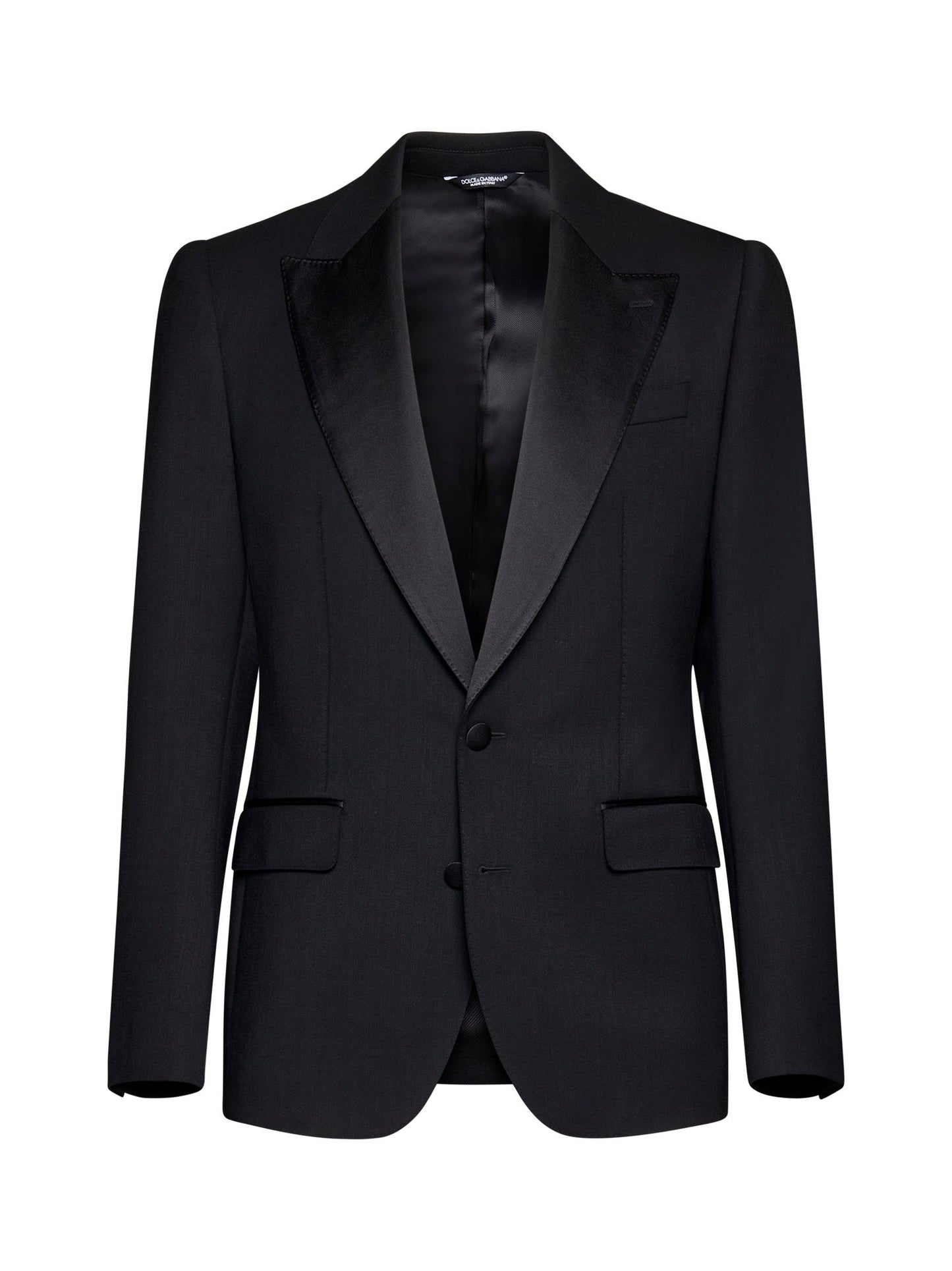 Dolce & Gabbana Men Black Stretch Wool Sicilia Tuxedo Blazer