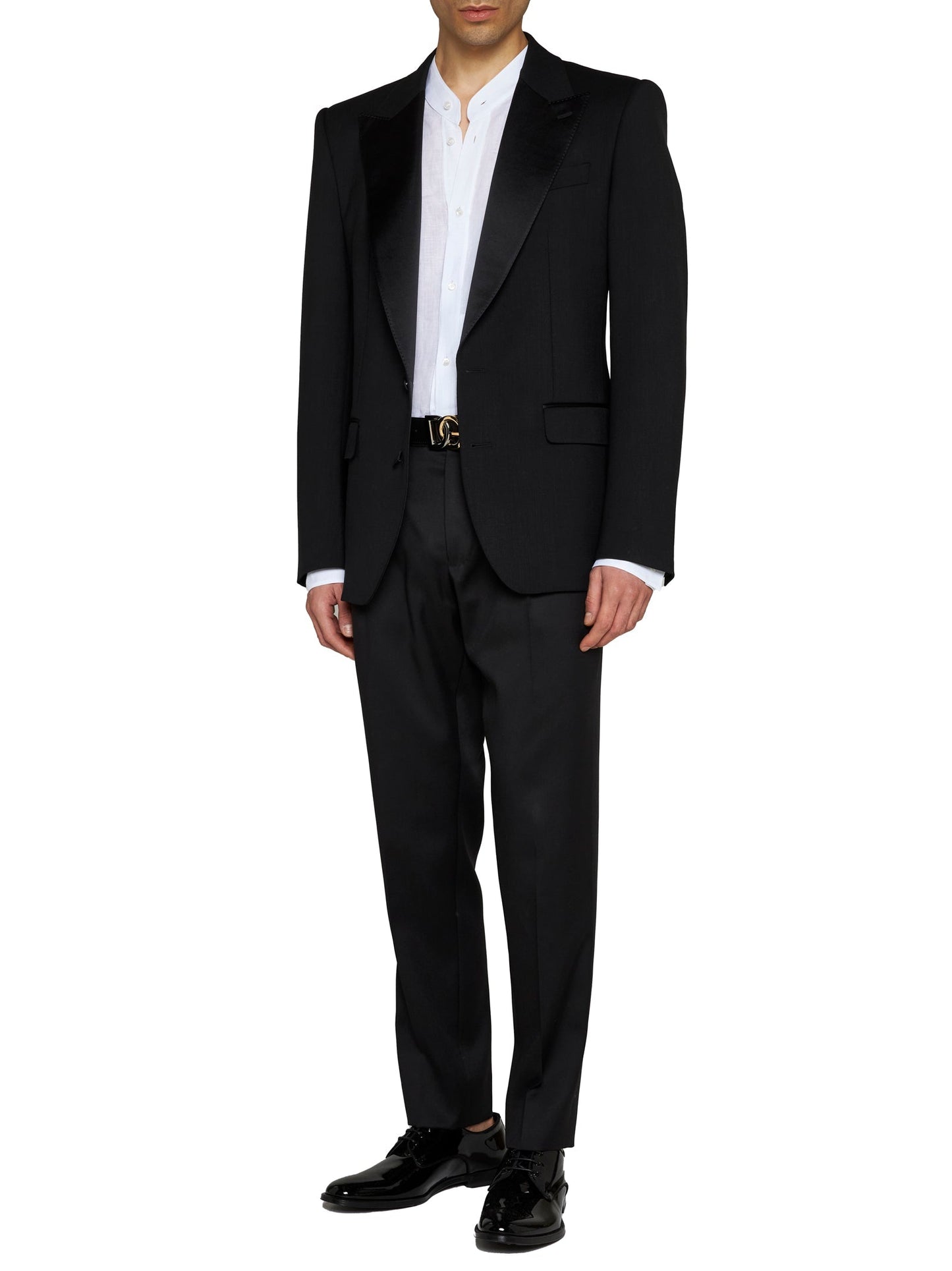 Dolce & Gabbana Men Black Stretch Wool Sicilia Tuxedo Blazer
