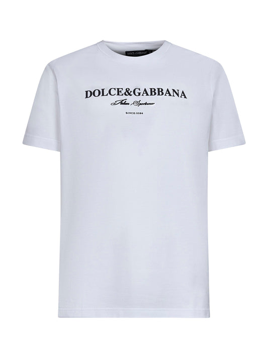 Dolce & Gabbana Men White Cotton Flock Print T-Shirt