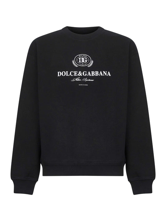 Dolce & Gabbana Men Black Cotton Logo Crewneck Sweatshirt