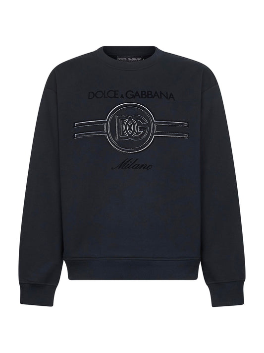 Dolce & Gabbana Men Blue Jersey Embroidered Sweatshirt<Br/>