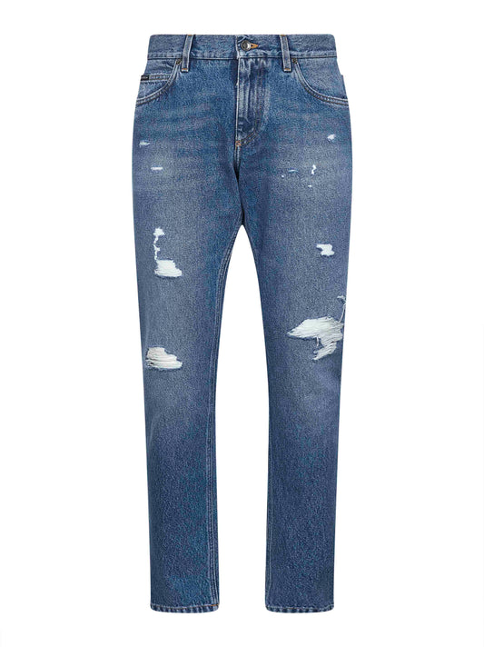 Dolce & Gabbana Men Blue Cotton Denim Regular Jeans