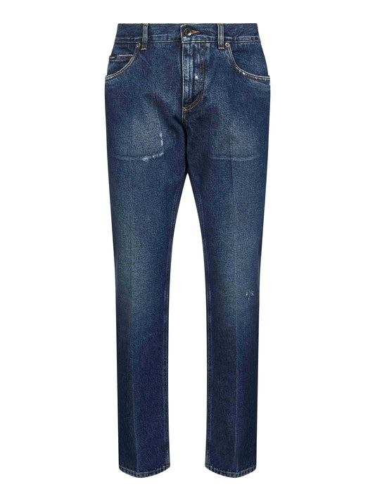 Dolce & Gabbana Men Blue Cotton Denim Regular Jeans