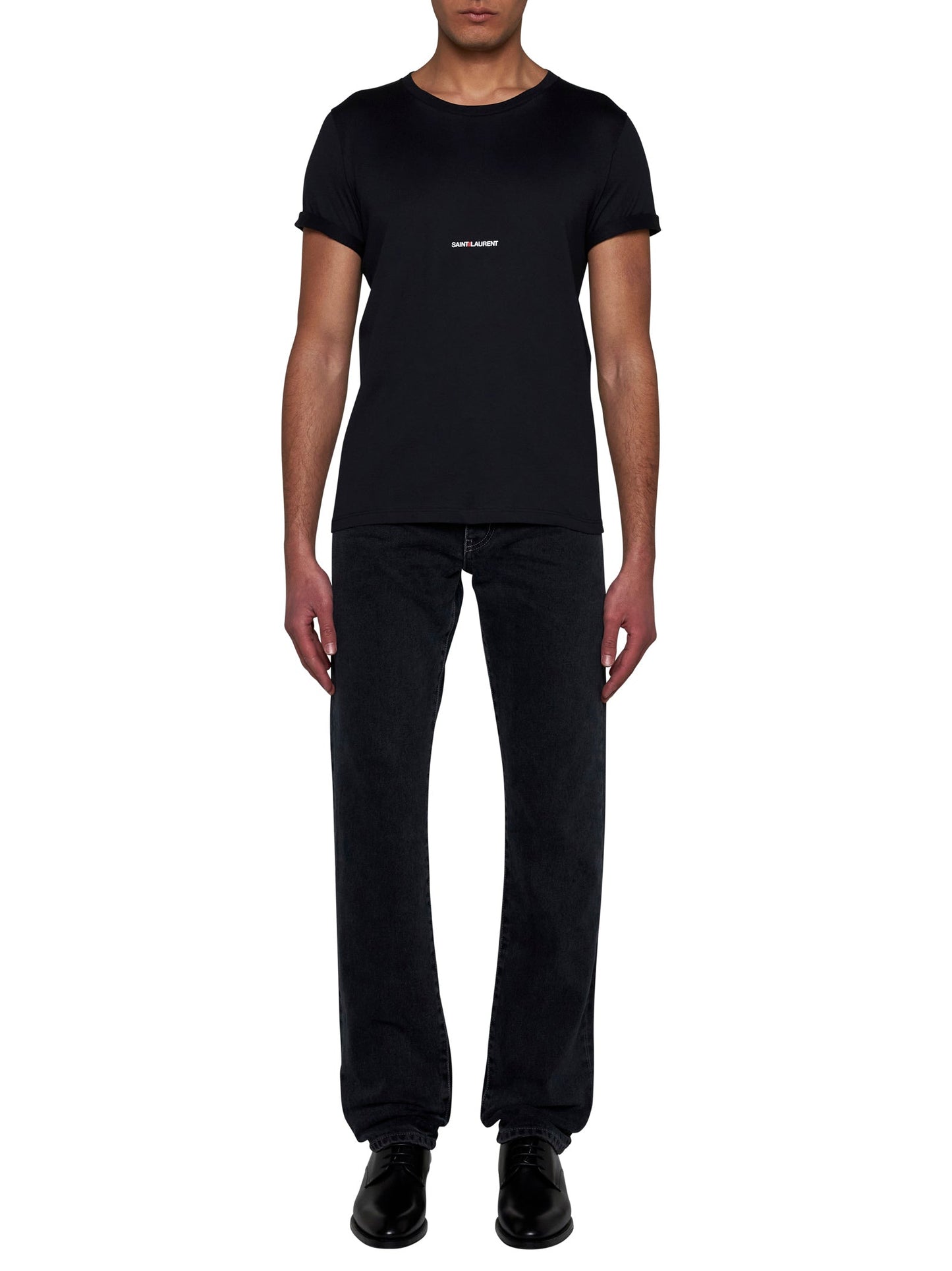 Saint Laurent Men Logo Cotton T-Shirt <Br/>