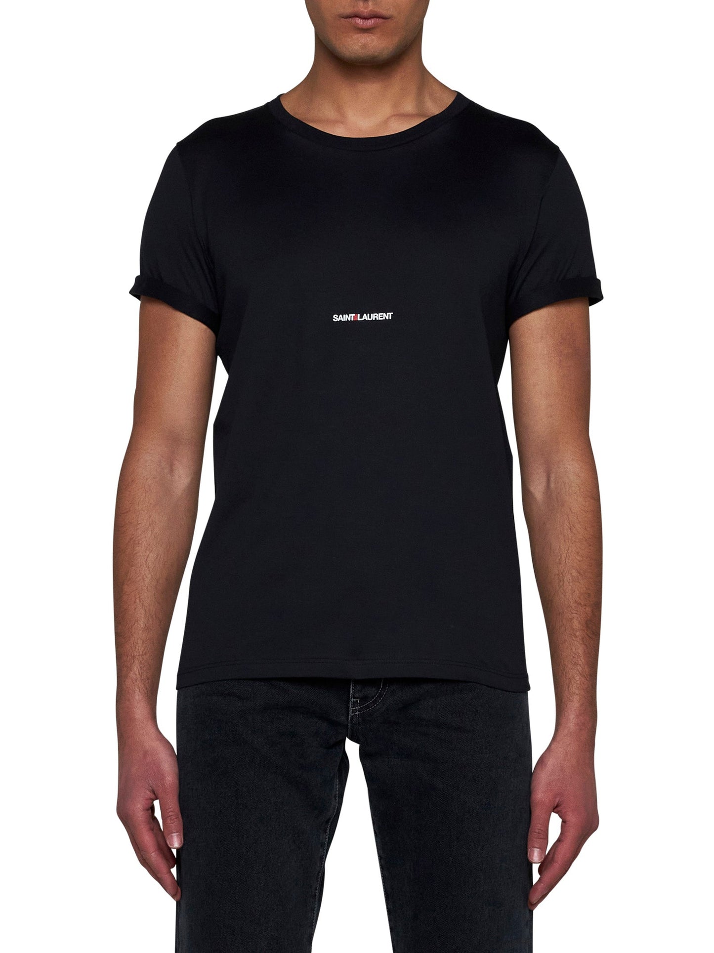 Saint Laurent Men Logo Cotton T-Shirt <Br/>