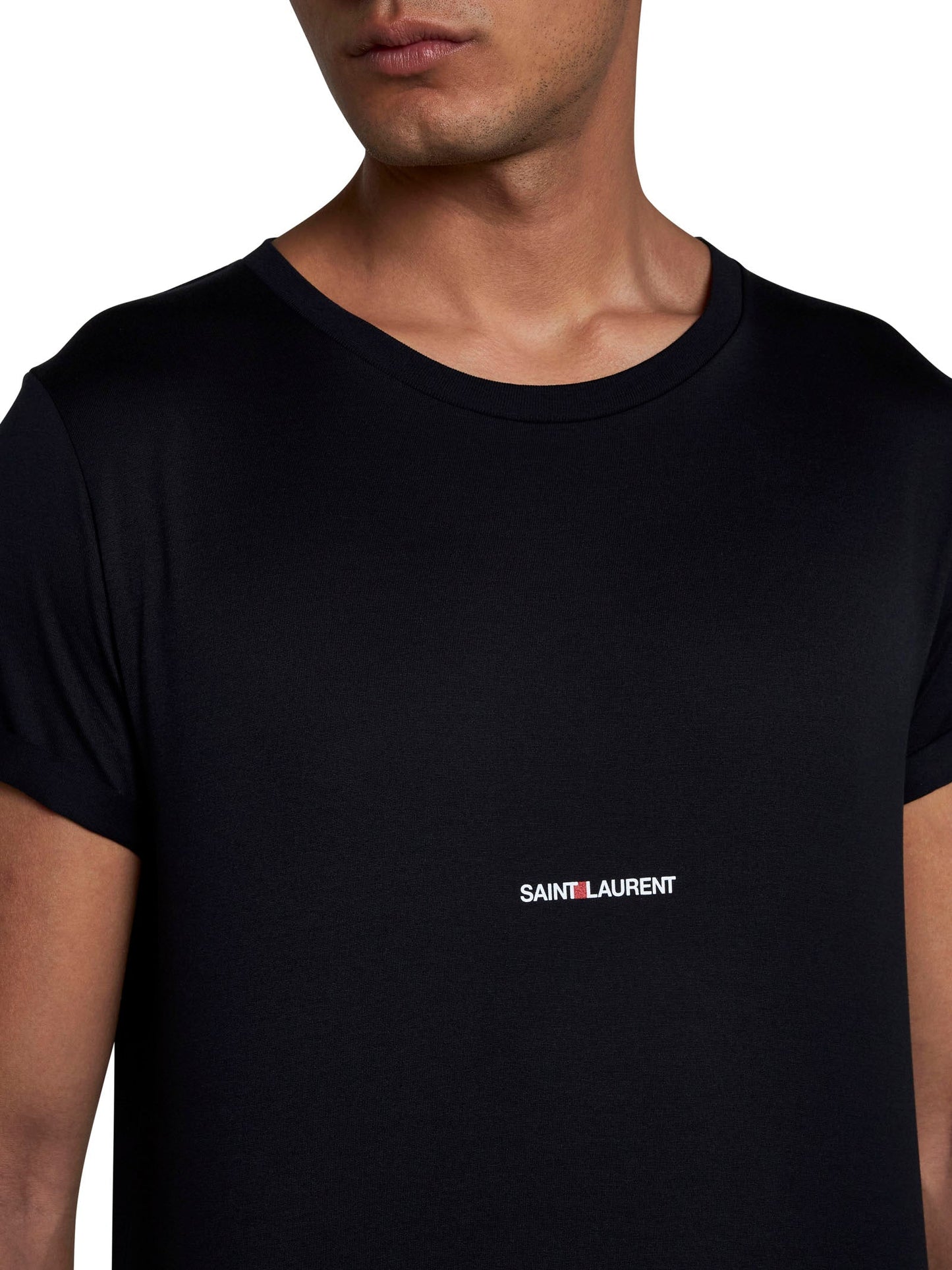 Saint Laurent Men Logo Cotton T-Shirt <Br/>