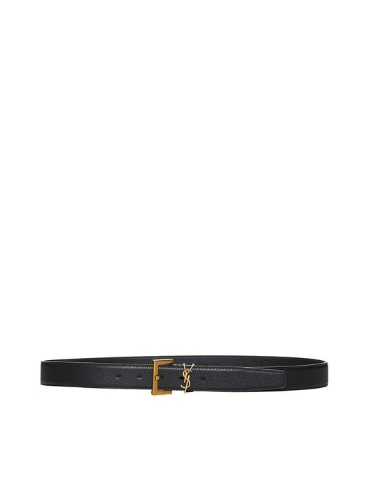 Saint Laurent Men Cassandre Belt With Square Buckle In Smooth Leather