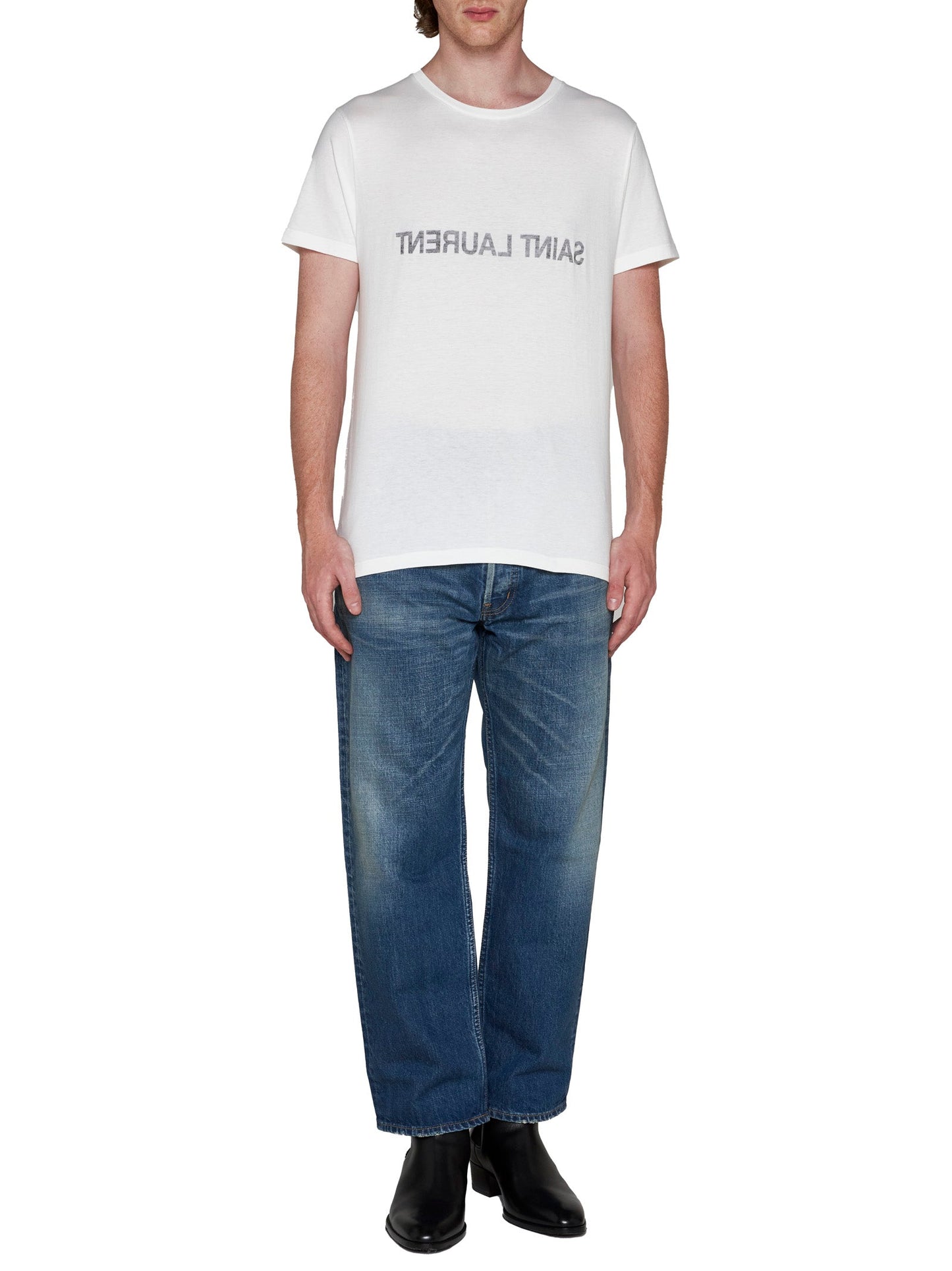 Saint Laurent Men Logo Cotton T-Shirt
